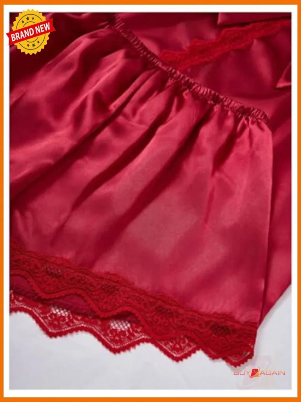 4pc Silk Pajama Set with Robe Lace Trim Shorts Lounge Pjs